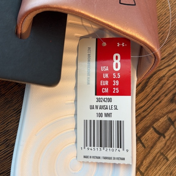 Women UA Under Armour UA W ANSA LE
Slide Sandals. Size 8. Rose Gold/Pink White. - Picture 6 of 9